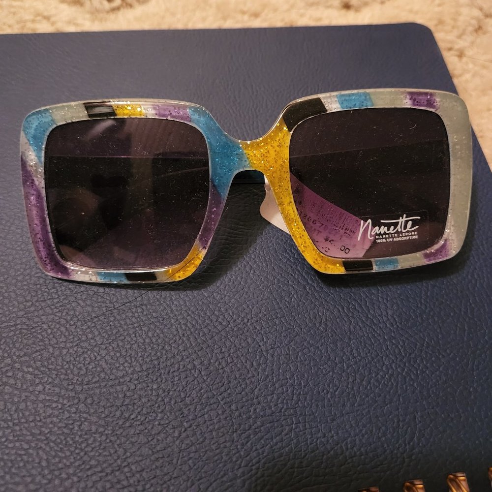 NWT Nanette Lepore Women's Festive Colored Glitter Square Sunglass